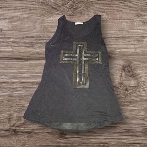 ISSI Black Tank Top with Gold Cross Design